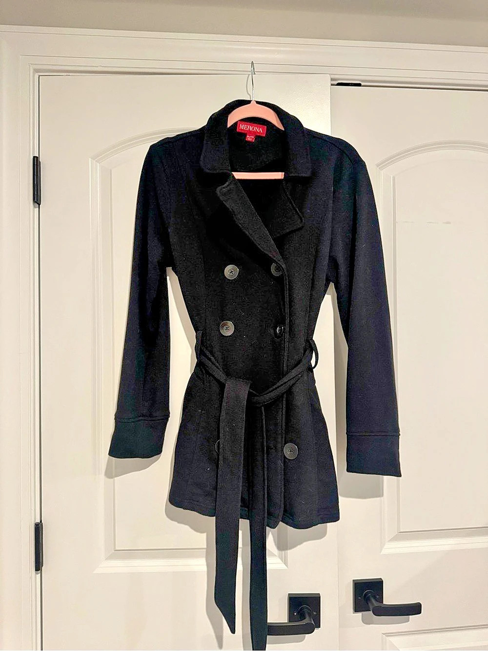 Merona Black Belted Trench Coat Size XL